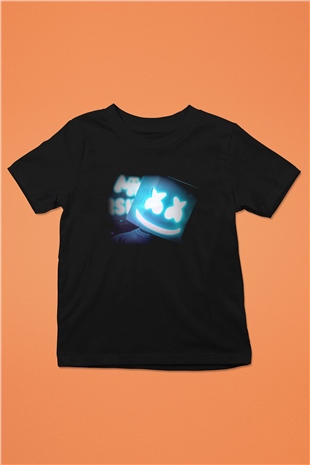Marshmello Baskılı Siyah Unisex Çocuk Tişört