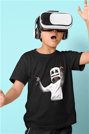 Marshmello Baskılı Siyah Unisex Çocuk Tişört