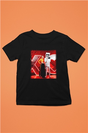Marshmello Baskılı Siyah Unisex Çocuk Tişört