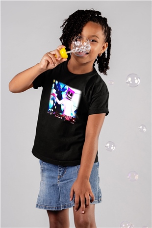 Marshmello Baskılı Siyah Unisex Çocuk Tişört