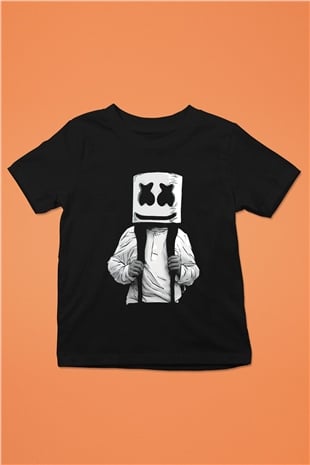Marshmello Baskılı Siyah Unisex Çocuk Tişört