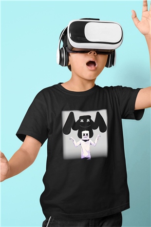 Marshmello Baskılı Siyah Unisex Çocuk Tişört