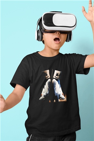 Marshmello Baskılı Siyah Unisex Çocuk Tişört