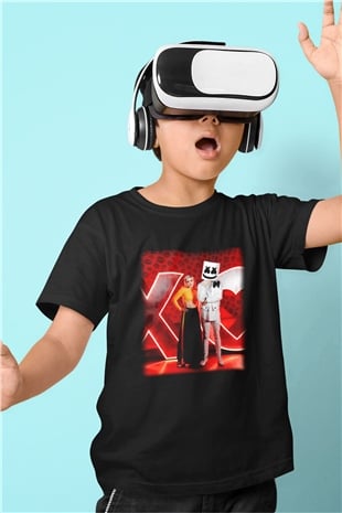 Marshmello Baskılı Siyah Unisex Çocuk Tişört