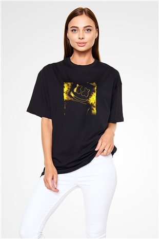 Marshmello Baskılı Unisex Oversize Siyah Tişört