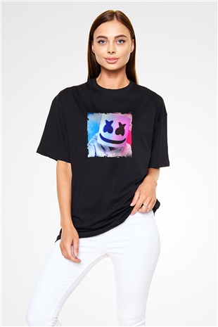 Marshmello Baskılı Unisex Oversize Siyah Tişört