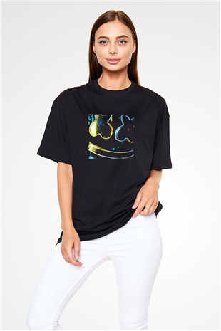 Marshmello Baskılı Unisex Oversize Siyah Tişört
