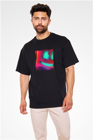 Marshmello Baskılı Unisex Oversize Siyah Tişört