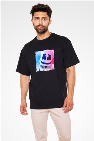 Marshmello Baskılı Unisex Oversize Siyah Tişört