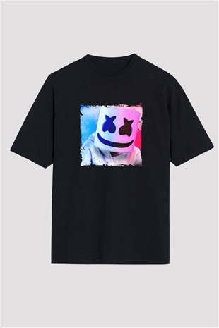 Marshmello Baskılı Unisex Oversize Siyah Tişört