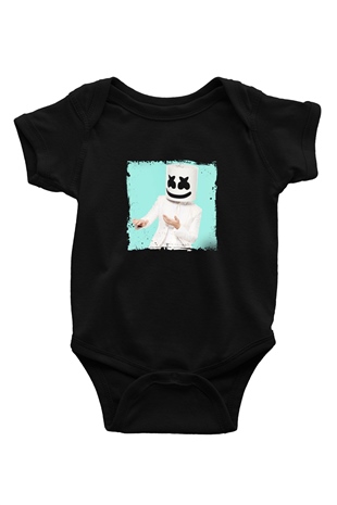 Marshmello Baskılı Unisex Siyah Bebek Body - Zıbın
