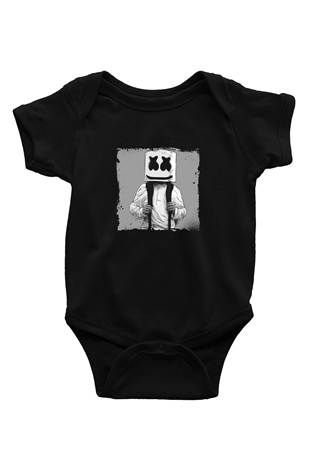 Marshmello Baskılı Unisex Siyah Bebek Body - Zıbın