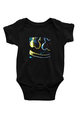 Marshmello Baskılı Unisex Siyah Bebek Body - Zıbın