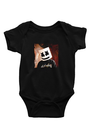 Marshmello Baskılı Unisex Siyah Bebek Body - Zıbın