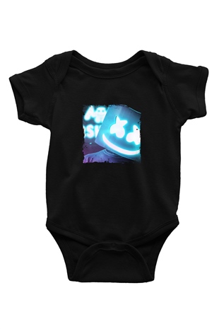 Marshmello Baskılı Unisex Siyah Bebek Body - Zıbın