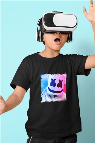 Marshmello Baskılı Unisex Siyah Çocuk Tişört