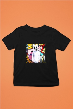 Marshmello Baskılı Unisex Siyah Çocuk Tişört