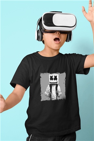 Marshmello Baskılı Unisex Siyah Çocuk Tişört