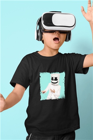 Marshmello Baskılı Unisex Siyah Çocuk Tişört