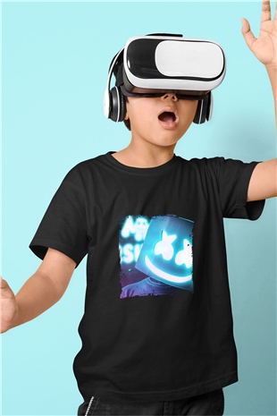 Marshmello Baskılı Unisex Siyah Çocuk Tişört