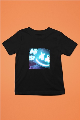 Marshmello Baskılı Unisex Siyah Çocuk Tişört