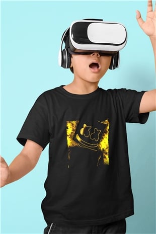 Marshmello Baskılı Unisex Siyah Çocuk Tişört