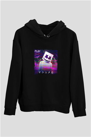 Marshmello Baskılı Unisex Siyah Hoodie