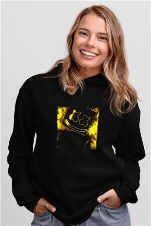 Marshmello Baskılı Unisex Siyah Hoodie