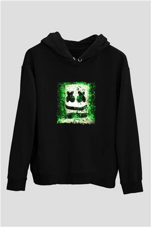 Marshmello Baskılı Unisex Siyah Hoodie
