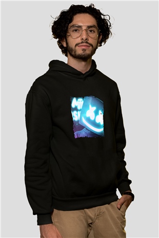 Marshmello Baskılı Unisex Siyah Hoodie
