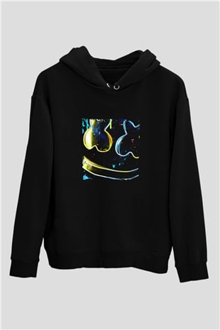 Marshmello Baskılı Unisex Siyah Hoodie