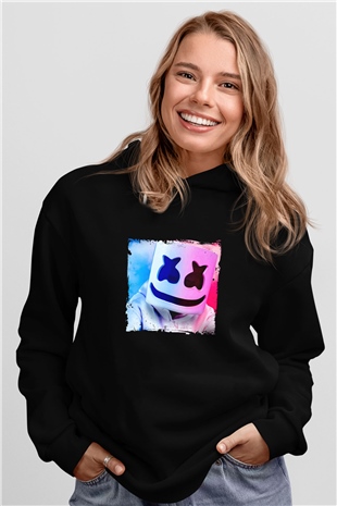 Marshmello Baskılı Unisex Siyah Hoodie
