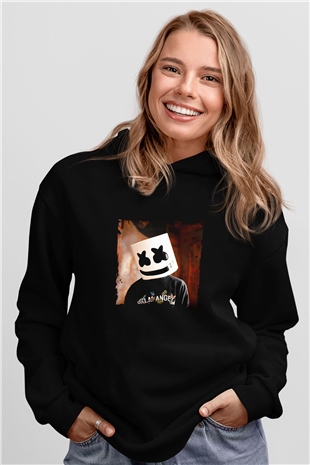 Marshmello Baskılı Unisex Siyah Hoodie