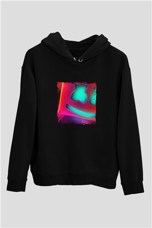 Marshmello Baskılı Unisex Siyah Hoodie