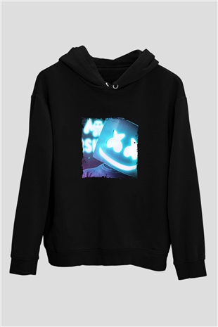 Marshmello Baskılı Unisex Siyah Hoodie