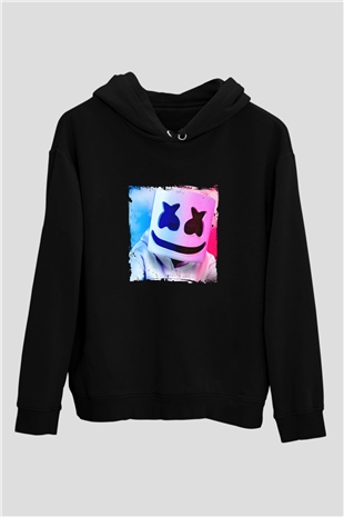 Marshmello Baskılı Unisex Siyah Hoodie