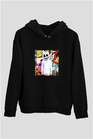Marshmello Baskılı Unisex Siyah Hoodie