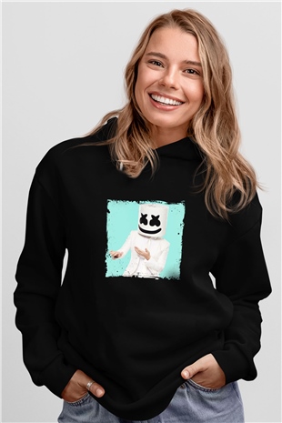 Marshmello Baskılı Unisex Siyah Hoodie