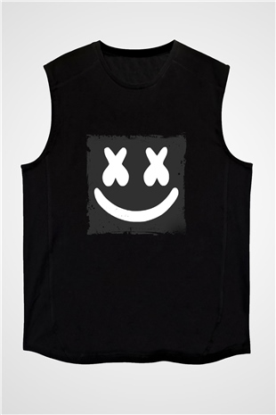 Marshmello Baskılı Unisex Siyah Kolsuz Tişört