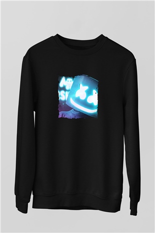 Marshmello Baskılı Unisex Siyah Sweatshirt