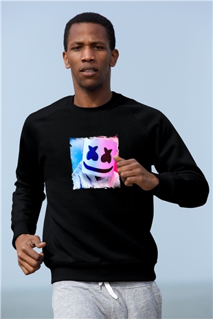 Marshmello Baskılı Unisex Siyah Sweatshirt