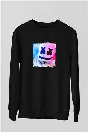 Marshmello Baskılı Unisex Siyah Sweatshirt