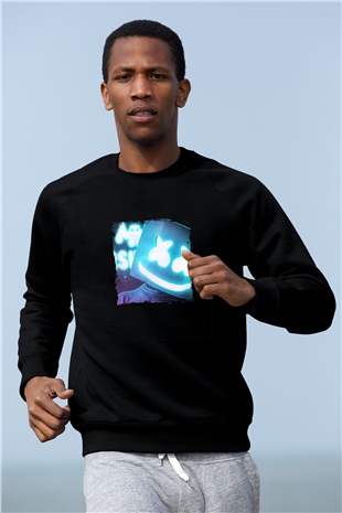Marshmello Baskılı Unisex Siyah Sweatshirt