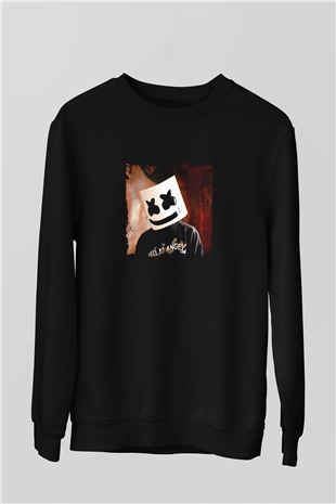 Marshmello Baskılı Unisex Siyah Sweatshirt