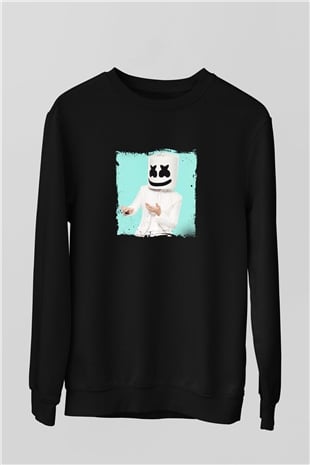 Marshmello Baskılı Unisex Siyah Sweatshirt