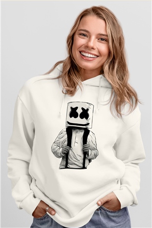 Marshmello Beyaz Unisex Kapşonlu Sweatshirt