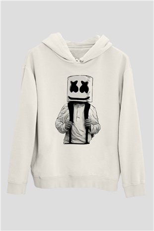 Marshmello Beyaz Unisex Kapşonlu Sweatshirt
