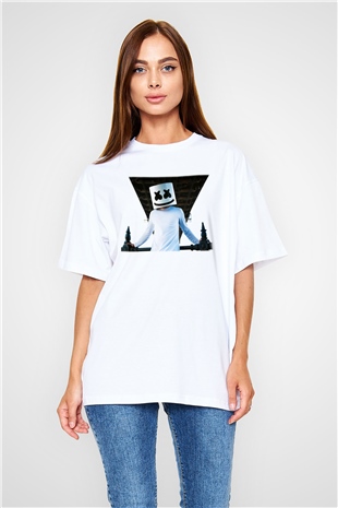 Marshmello Beyaz Unisex Oversize Tişört T-Shirt
