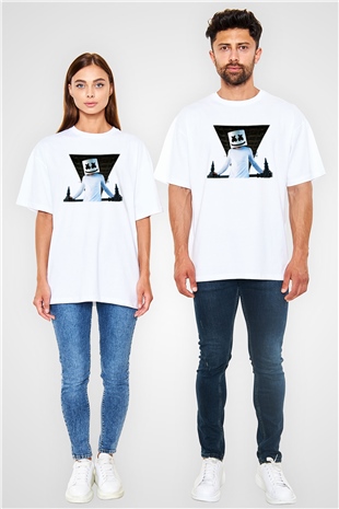 Marshmello Beyaz Unisex Oversize Tişört T-Shirt