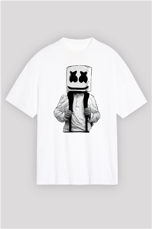 Marshmello Beyaz Unisex Oversize Tişört T-Shirt